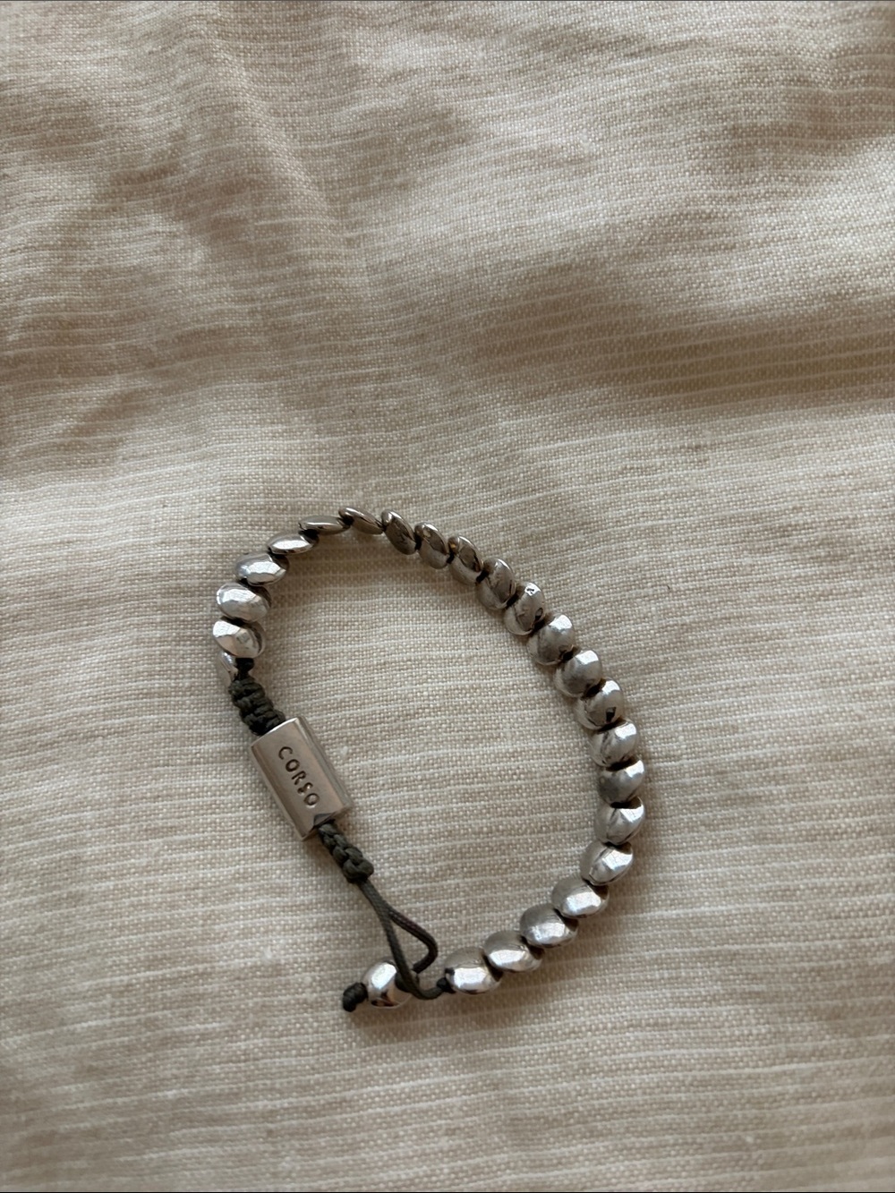 Silver Beaded Men's Bracelet with Adjustable Cord